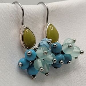 Monet Blue Topaz & Peridot Style Earrings Turquoise & Green Beads Silver Tone